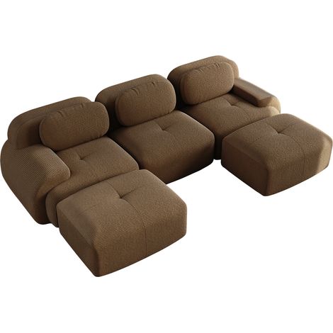 Canapé d'angle modulaire en velours côtelé marron sans cadre, sans montage, avec accoudoirs larges et mousse à haute élasticité (1/5)