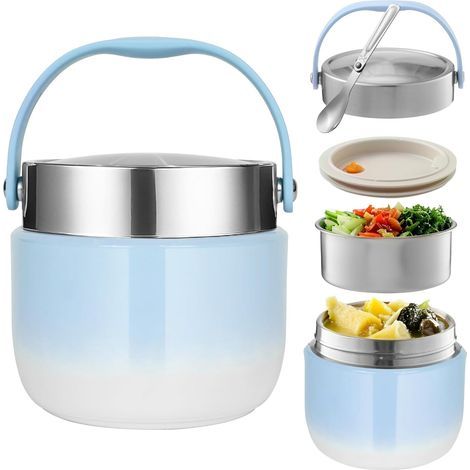 Insulated Food Container 1200ml Capacity Keeping Warm Container Insulated Lunch Bowl with Lid Lunch Box for Preserving Soups Porridge (Blue) (1/5)