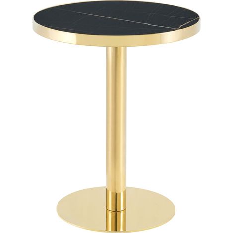 Table d'appoint table de salon effet marbre forme ronde cadre en acier inoxydable doré socle stable (1/5)