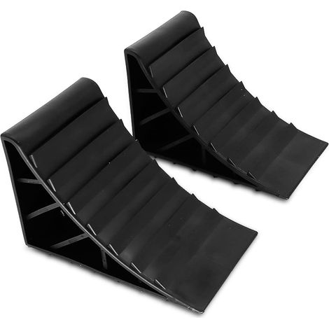 Lot de 2 cales de roue pour remorque - Noir - Avec support - Pour voiture, caravane (1/5)