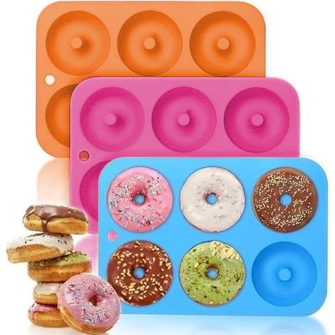 Silikon-Backformen Backform Donuts Backform 3-teilig 6 Mulden Antihaftbeschichtung spülmaschinenfest für Backbegeisterte Kekse Bagels Muffins rosa (1/5)