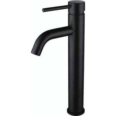 Robinet de lavabo noir - Robinet de salle de bain - Mitigeur de lavabo - Grand - Robinet rond simple en laiton massif avec levier (1/2)