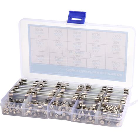 Lot de 250 fusibles verre 6x30/5x20mm, résistants à la chaleur et ignifuges, assortiment 1-20A 250V. (1/5)