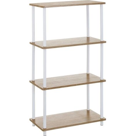 Étagère de Sol avec 4 étagères en MDF et métal Naturel et Blanc (1/3)
