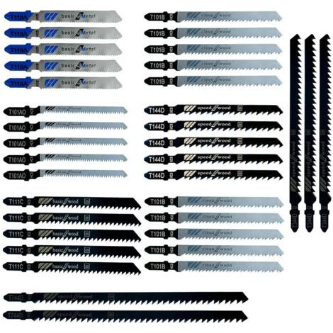 Professional 35 pièces Emmanchement T Jeu de lames de scie sauteuse Basic, pour Couper du Métal, Bois, T118A/T144D/ T101BR/T101AO/T111C/T744D/T344D, pour Panneau de Particules, Contre-plaqué