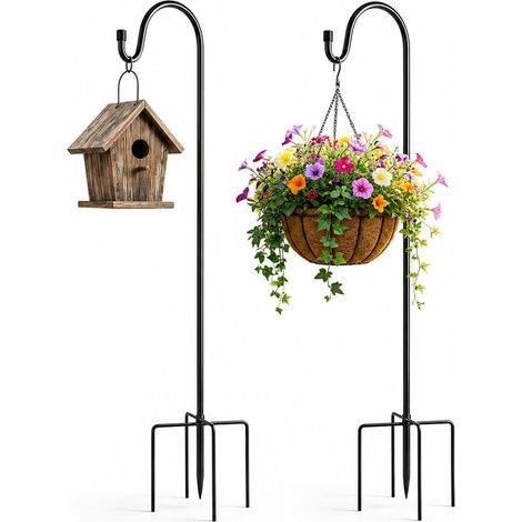 Lot de 2 Crochets de Jardin 120 cm, Piquets Métalliques Réglables en Hauteur pour Lanterne, Suspension et Mangeoire (1/5)