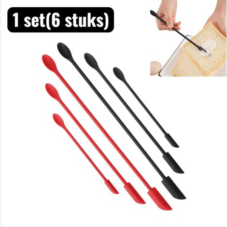 lot (6 pièces) - Spatules - Mini spatules en silicone - Spatules double face pour racler les pots et les moules à pâtisserie, idéales pour la confiture, la pâte et les sauces - Noir et rouge (1/5)