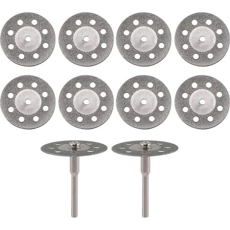 10 Diamanttrennscheiben, 22 mm Durchmesser, mit 2 Ersatz-Dornen (3 mm) für Dremel