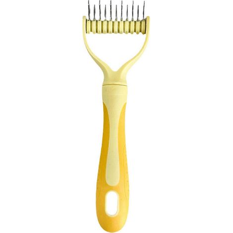 Peigne démêlant pour chiens et chats, nouveau peigne de toilettage pour animaux de compagnie 2026, peigne multifonctionnel à dents en V pour le démêlage à domicile, petit format, tartrazine (1/5)