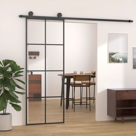 Porte coulissante,Porte glissante pour l'Intérieure Noir 76x205 cm Verre ESG et aluminium VDVM707737 (1/5)