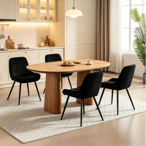 Sedia da pranzo in metallo e velluto nera con schienale ergonomico, seduta imbottita e piedini regolabili (1/5)