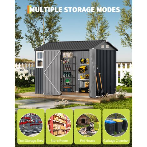 Abri Jardin Métallique 1,8×2,4m, Cabane Rangement Outils avec Porte Verrouillable, Fenêtres, Housse de Protection Imperméable (Gris) (1/4)