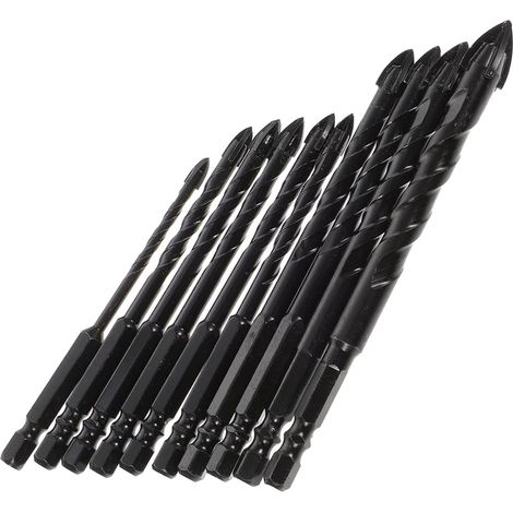 Forets à Carrelage en Acier Noir 10 Pièces 4 à 12mm pour Perçage Tailles 4, 5, 6, 8, 10 et 12mm, pour Carreau Glacé et Brique Rouge, Pointe Résistante (1/5)