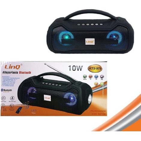 Linq - Altoparlante Speaker Cassa Bluetooth Kts-979 10w Radio Fm Tf Usb Con Torcia Led -