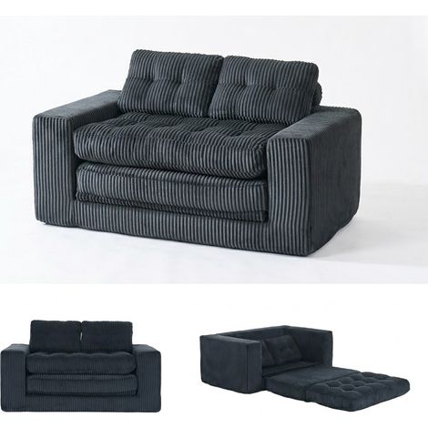 ELVMI Schlafsofa 2-Sitzer rahmenlos mit Schlaffunktion und abnehmbaren Kissen, in Cordstoff, Schwarz (1/4)
