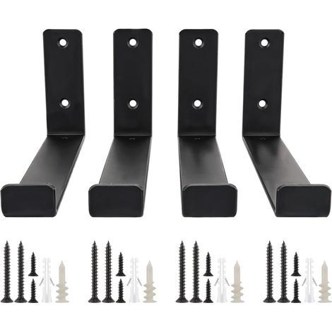 ASelected 4X Shelf Brackets Heavy Duty 5Mm Thick Black Metal Shelf Brackets 225x110mm, Includes Fixtures and Fittings (1/5)
