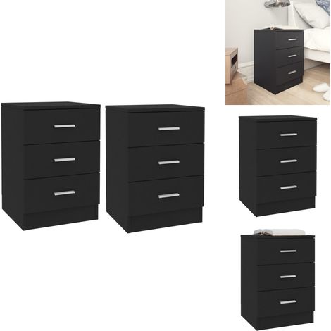 Tables de chevet 2 pcs Noir 38x35x56 cm Bois d'ingénierie - Table De Chevet - Meuble De Chambre - Commode - Tiroir - Noir (1/5)