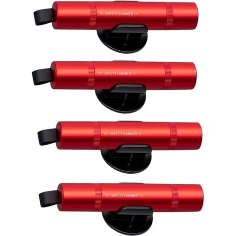 Marteau brise-vitre d'urgence avec coupe-ceinture de sécurité intégré, en aluminium, à ressort, lot de 4, rouge. (1/5)