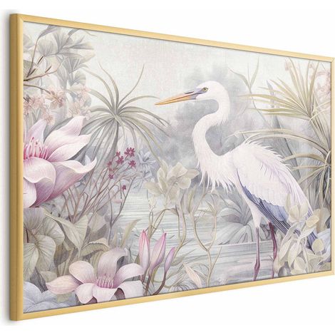 Poster – Reiher watet in einem Teich – farbenfrohe Illustration (1/4)