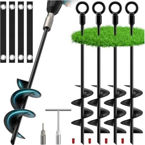 Trampolinheringe, 4er-Pack, robuste Bodenanker mit Sicherheitsgurten, windfestes Trampolinzubehör, für Camping, Trampoline, Unterstände, Schaukeln, Hütten - (1/5)