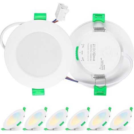 Spots LED Encastrables 6PCS, 7W Spot Light Plafond Dimmbables, 220V-240V IP44 Plafonnier LED pour Salle de Bain Cuisine, 3000K/4000K/6500K Spots Lights Encastrés, Blanc Lot de 6 (1/5)