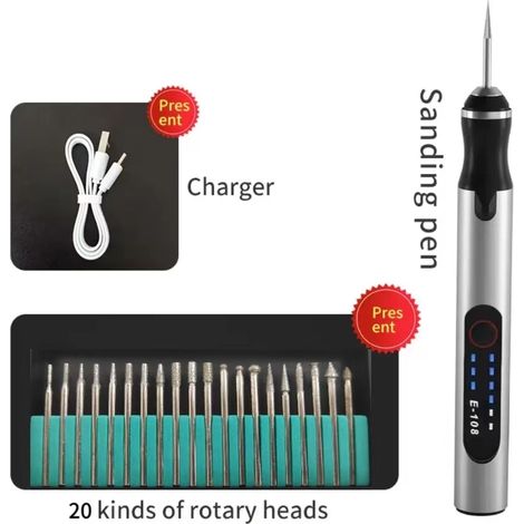 Stylo de gravure électrique sans fil – Rechargeable USB – Vitesse réglable – Pour gravure sur bois, verre et bijoux – Durficst