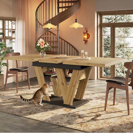 Mesa de comedor extensible 119-158,5 x 80 cm en MDF con patas en W OKWISH (1/5)
