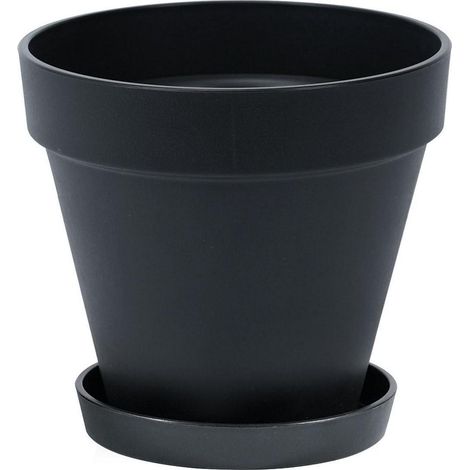 Blumentopf mit Untersetzer 20 cm Kunststoff für Innen & Außen, Schwarz (1/5)