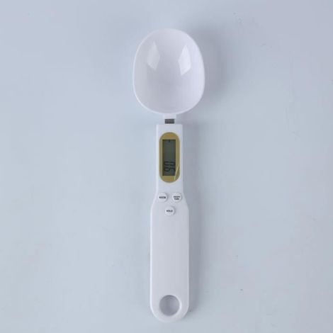 Küchenutensil, tragbarer digitaler LCD-Messlöffel, Teelöffel, Zucker in Gramm, Messbecher - weiße Ausführung (1/4)