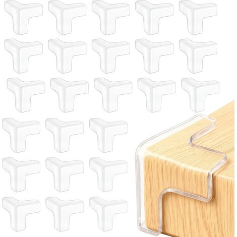 24 PCS Coin de table,Transparent,PVC souple,Sans BPA,Design 3 côtés,Adhésif puissant,Tables,Bureaux,Armoires (1/5)
