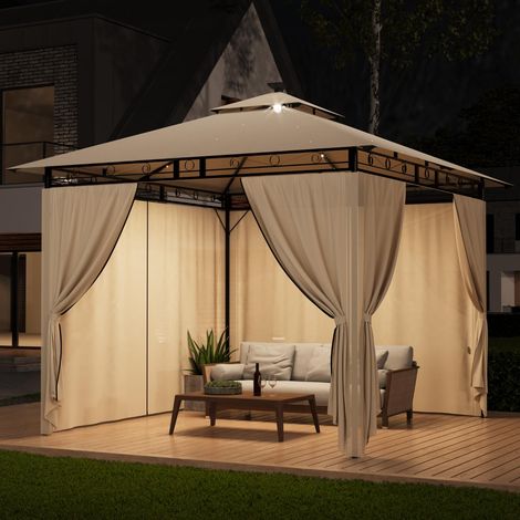 Tonnelle de jardin 3 x 3 m imperméable, bâche beige et armature métallique (1/5)