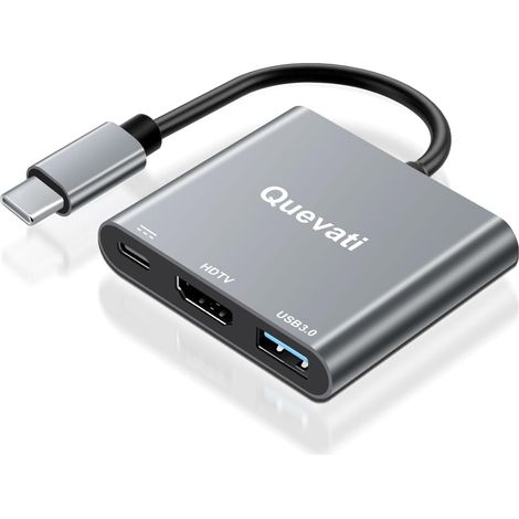 Adaptateur HDMI USB C, 4K @ 30 Hz, hub multiport USB-C avec 100 W PD, port de données USB 3.0, adaptateur HDMI pour iPad, MacBook, iPhone 16/15, Samsung, Lenovo, Huawei, Surface, HP - 4K et (1/5)