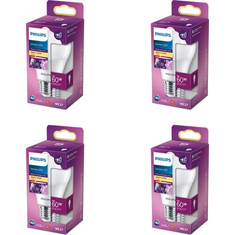 Philips Pack avantagé E27 Ampoule Standard avec Détecteur de mouvement Dépolie 60W Non dimmable Lumière blanche chaude - 4 pièces (1/2)