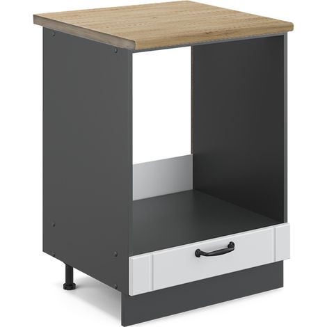 Herdumbauschrank Fame-Line, Weiß Landhaus, 60 cm , AP Eiche, Vicco