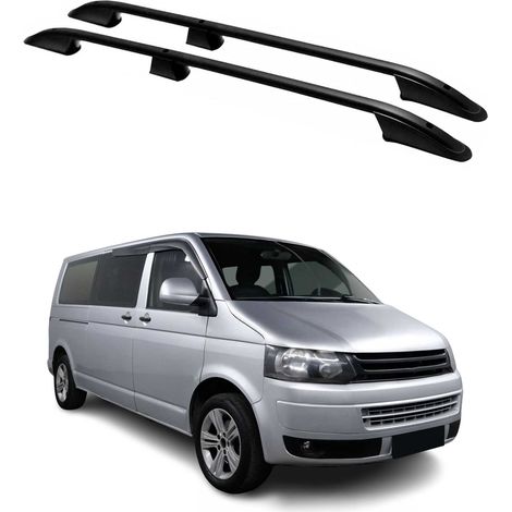 OMAC Barres de Toit longitudinales compatibles avec VW T5 T6 Transporter Multivan Caravelle 2003-2024 L2 Long Aluminium Noir 2Pcs (1/5)
