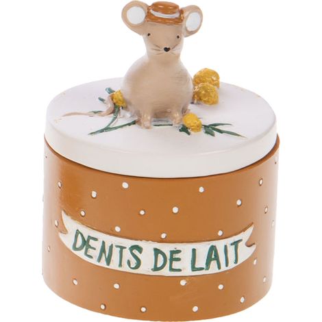 Petite boîte à dents de lait souris et mimosa ocre marron (1/2)