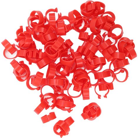 100 anneaux pour pattes de volaille en plastique PP réutilisables, rouges, 25 mm/1 pouce, pour l'identification des poulets, canards et oies (1/5)