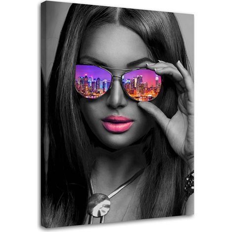 Image sur toile, Pop Art Girl avec des lunettes New York - 40x60 (1/5)