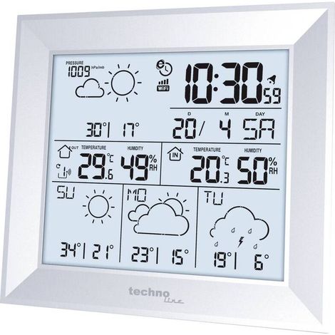 [GEBRAUCHT] B-Ware Techno Line WLAN Wetterstation WD2000 mit max 3 Sensoren Außenluftfeuchte Silber (1/2)