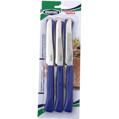 Gnali coltello tavola set 6 pezzi blu lama dentata 11cm
