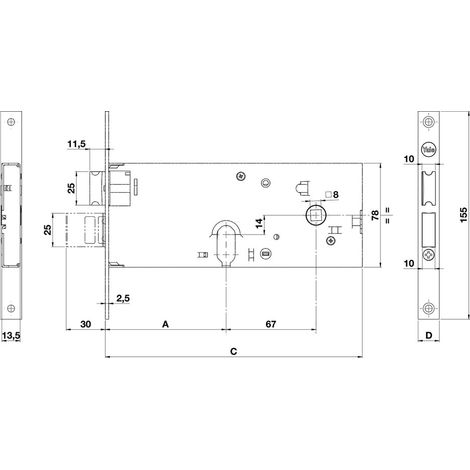 Serratura Meccanica da Fascia 865 E80 3 MAND.FR.22 Int. Yale 67 mm