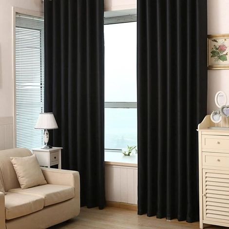 Rideaux Occultants à Oeillet - Noir - Lot de 2 - Isolation Thermique - 100x215cm (1/4)