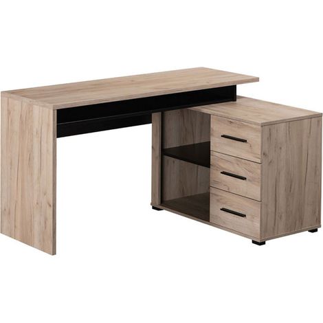 Scrivania Sapri, Angolare, 3 Ripiani, 3 Cassetti, 137.5x101.5x75h cm Marrone Rovere Scuro