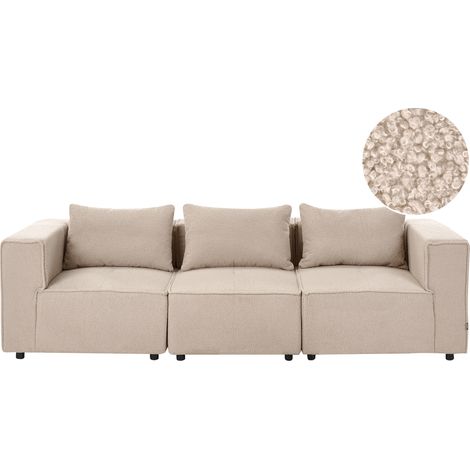 Sofá modular moderno de bouclé de 3 plazas con dos piezas esquineras modulares beige Axebo (1/5)