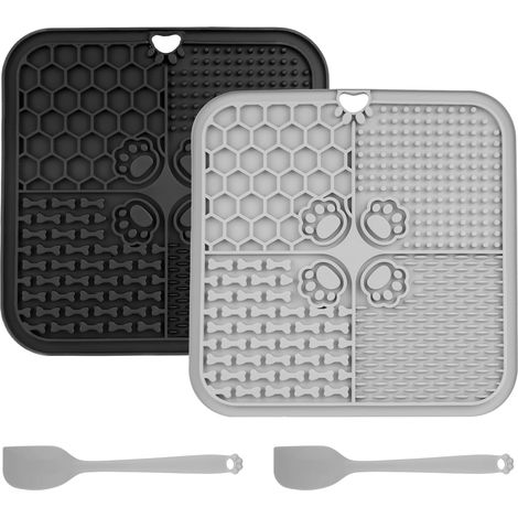 2 PcsTapis de Leche Chien Chat, 20 x 20 cm Tapis de Lèche Chiens, Tapis de Léchage Chien Chat Animaux de Compagnie avec Ventouses, sans BPA, pour Bain, Entraînement, Toilettage, avec Spatule (1/5)
