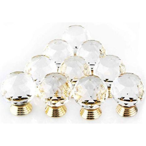 Promotion Set of 10 Door Knob Handles Diameter 30mm Crystal Gold, Mant Round Glass Cabinet Knobs Decoration for Furniture Drawer--TRIMEC (1/5)