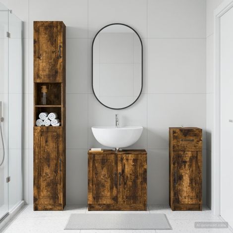vidaXL 3 Piece Bathroom Cabinet Set UTRECHT Smoked Oak Engineered Wood (1/5)