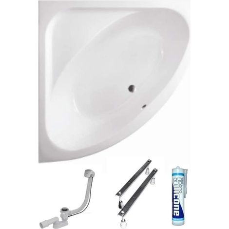ECOLAM Baignoire d'angle acrylique Luksja 148x148cm, pieds, siphon, silicone, Belle forme Aspect moderne original produit (1/5)