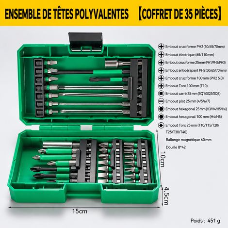 Coffret d'embouts et douilles magnétiques 35 pièces boîte verte P6381 35 vert p6381 18 × 15 × 5 cm 453 g – Livraison gratuite