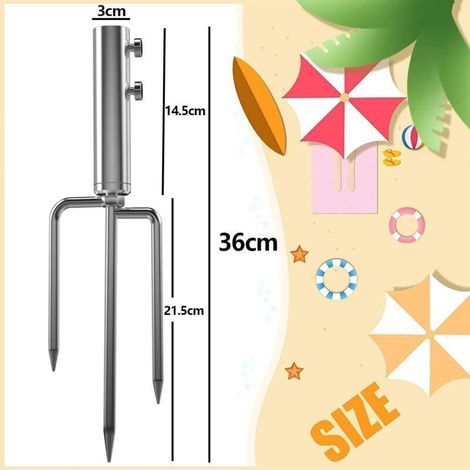 Sonnenschirmständer mit Bodenanker, abnehmbarer Sonnenschirmständer für Angeln, Garten, Strand (Silber) (1/5)
